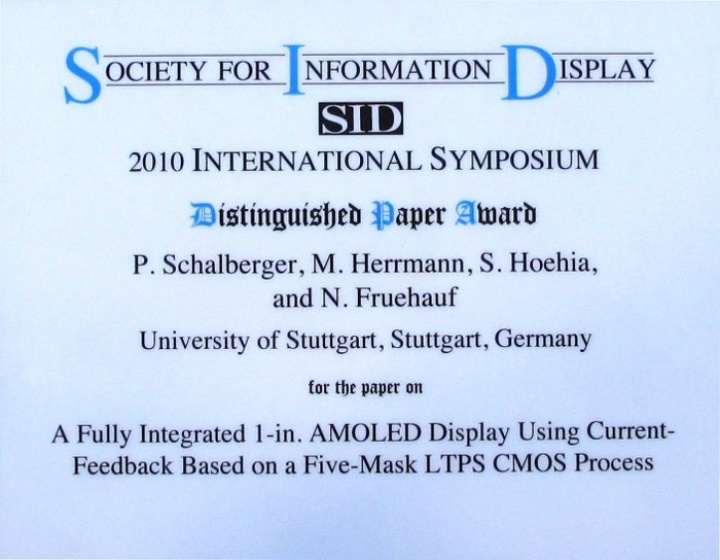 Distinguished Paper Award, Displayweek 2010